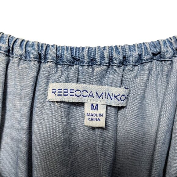 REBECCA MINKOFF Dev Off Shoulder Chambray Lyocell Embroidered Dress M - Picture 4 of 8